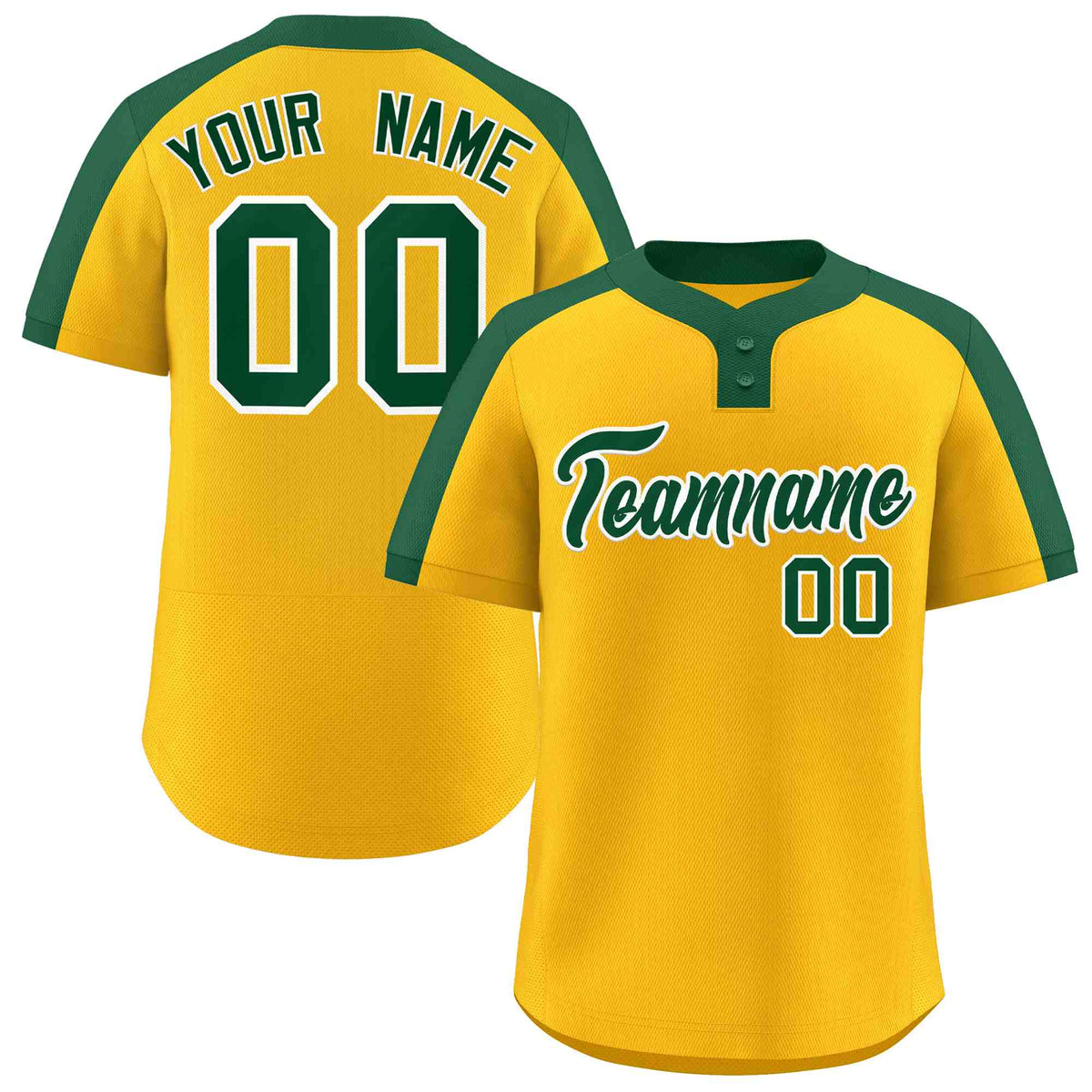 Custom Gold Green-White Classic Style Authentic Two-Button Softball Jersey
