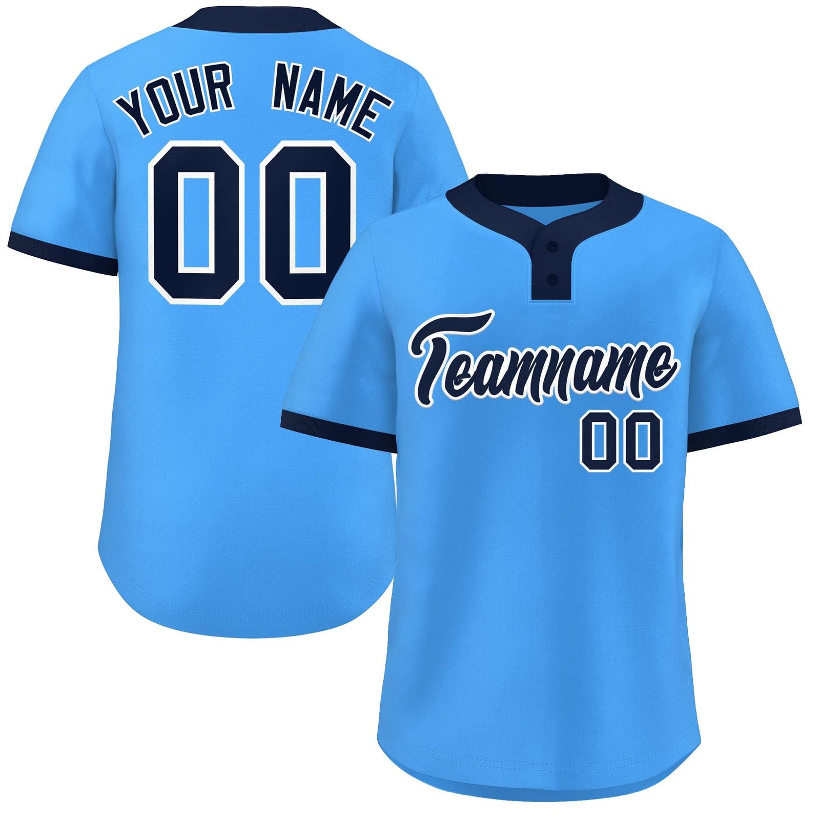 Custom Powder Blue Navy-White Classic Style Authentic Two-Button Softball Jersey