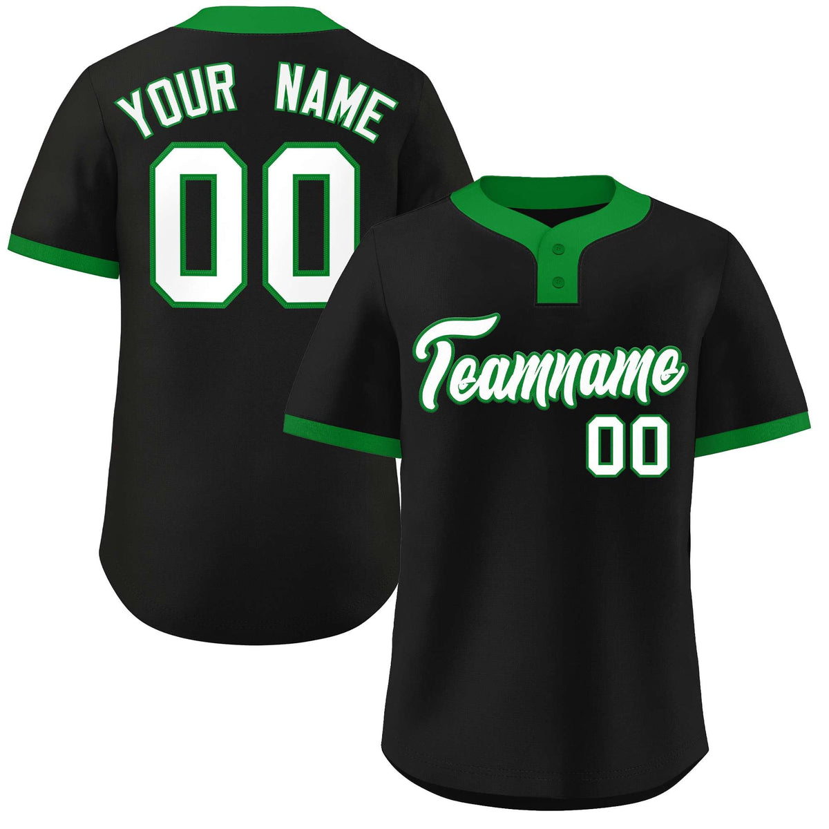 Custom Black White-Kelly Green Classic Style Authentic Two-Button Softball Jersey