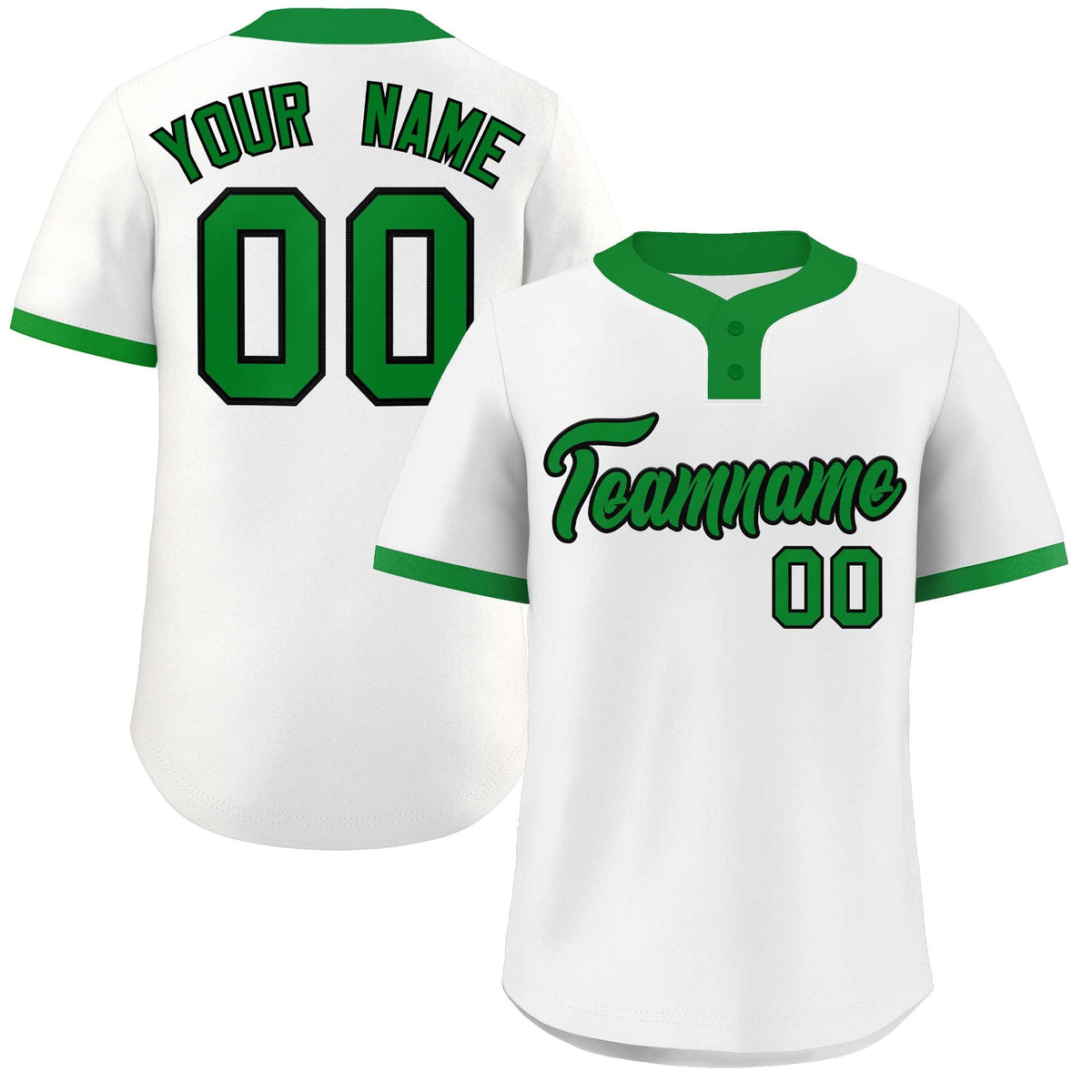 Custom White Kelly Green-Black Classic Style Authentic Two-Button Softball Jersey