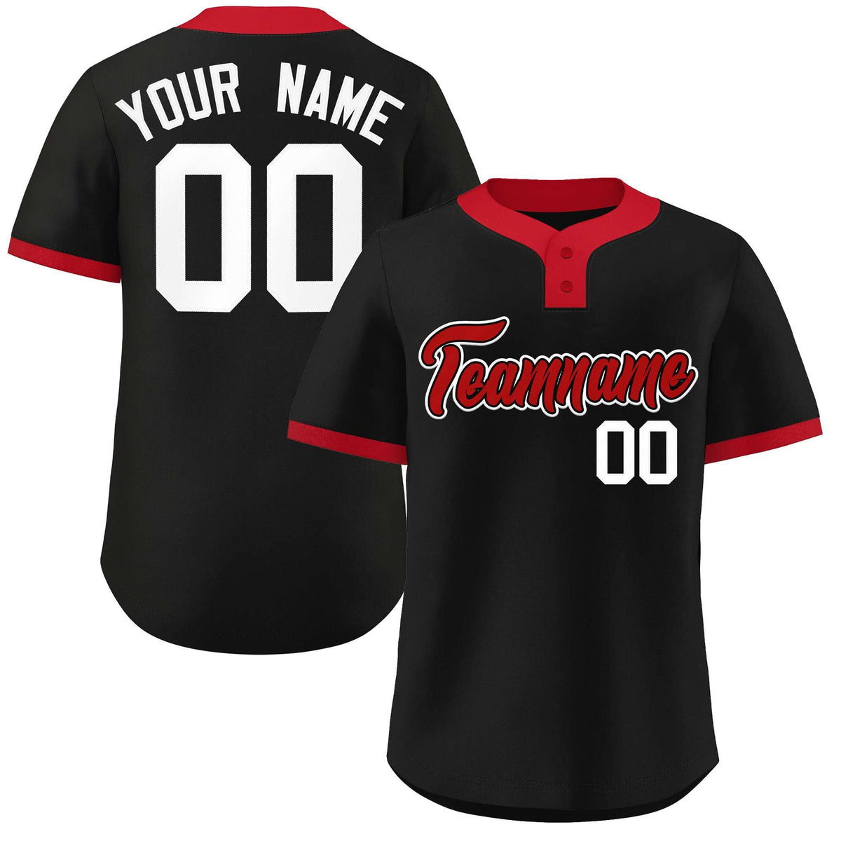 Custom Black Red-White Classic Style Authentic Two-Button Softball Jersey
