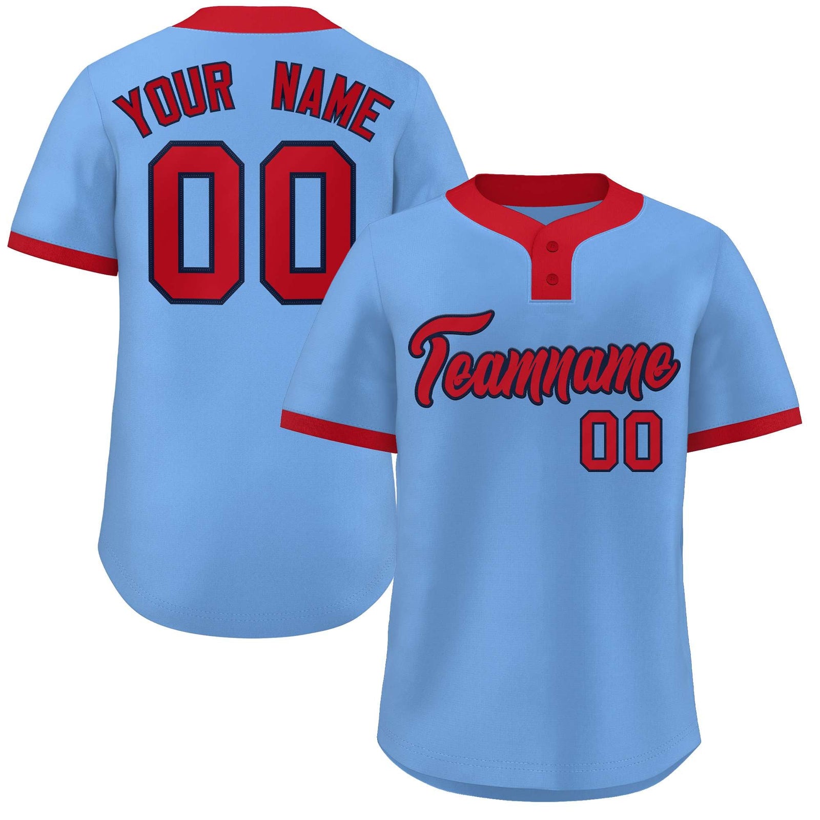 Custom Light Blue Red Classic Style Authentic Two-Button Softball Jersey