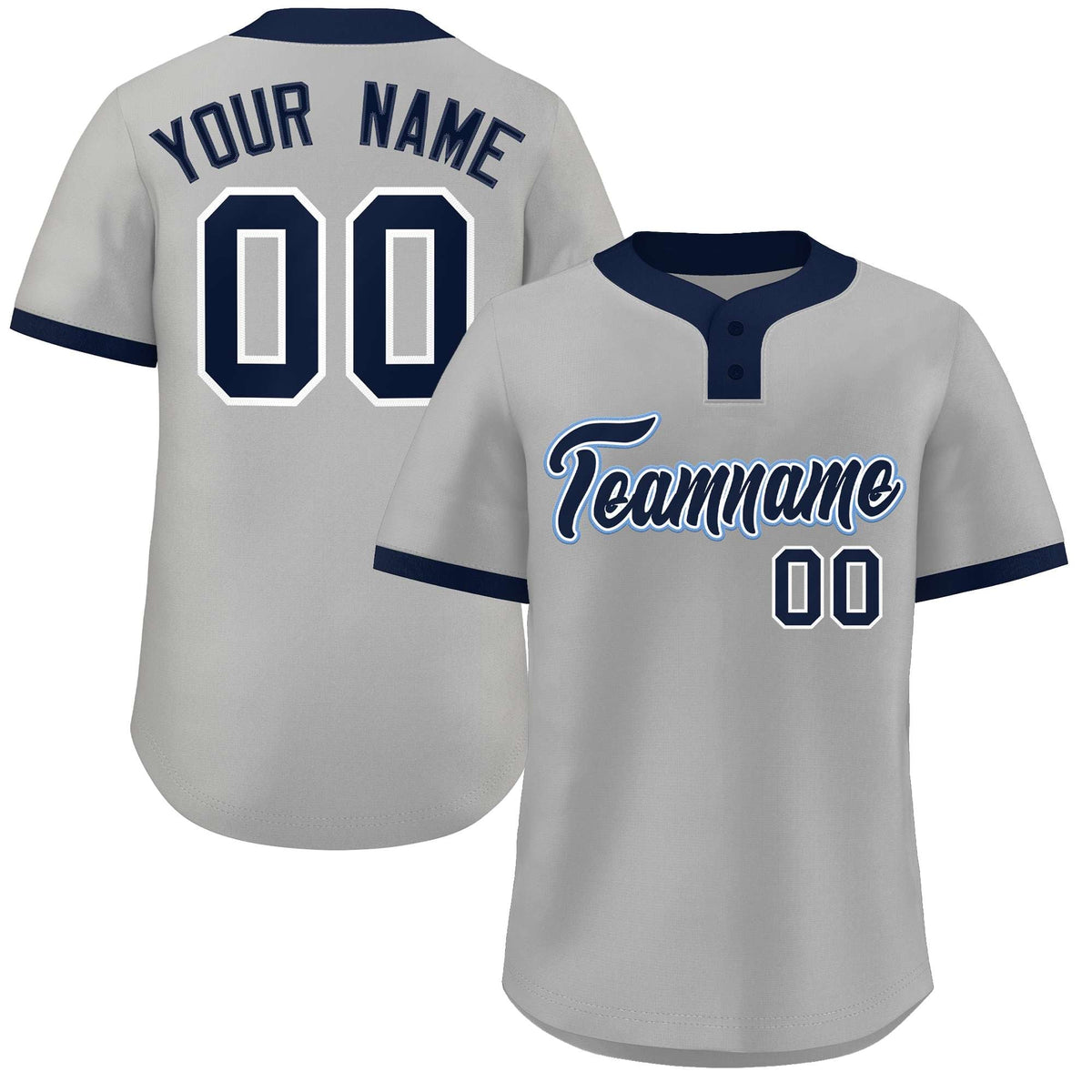 Custom Gray Navy-Light Blue Classic Style Authentic Two-Button Softball Jersey