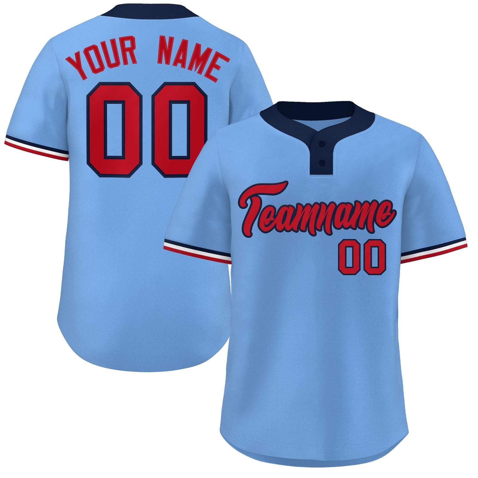Custom Light Blue Red-Navy Classic Style Authentic Two-Button Softball Jersey