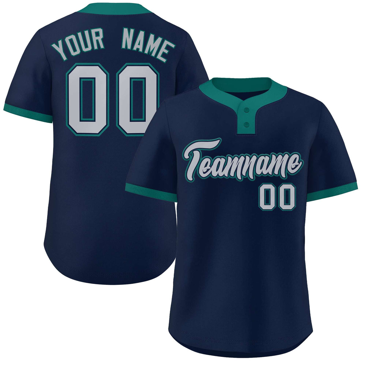 Custom Navy Gray-Aqua Classic Style Authentic Two-Button Softball Jersey