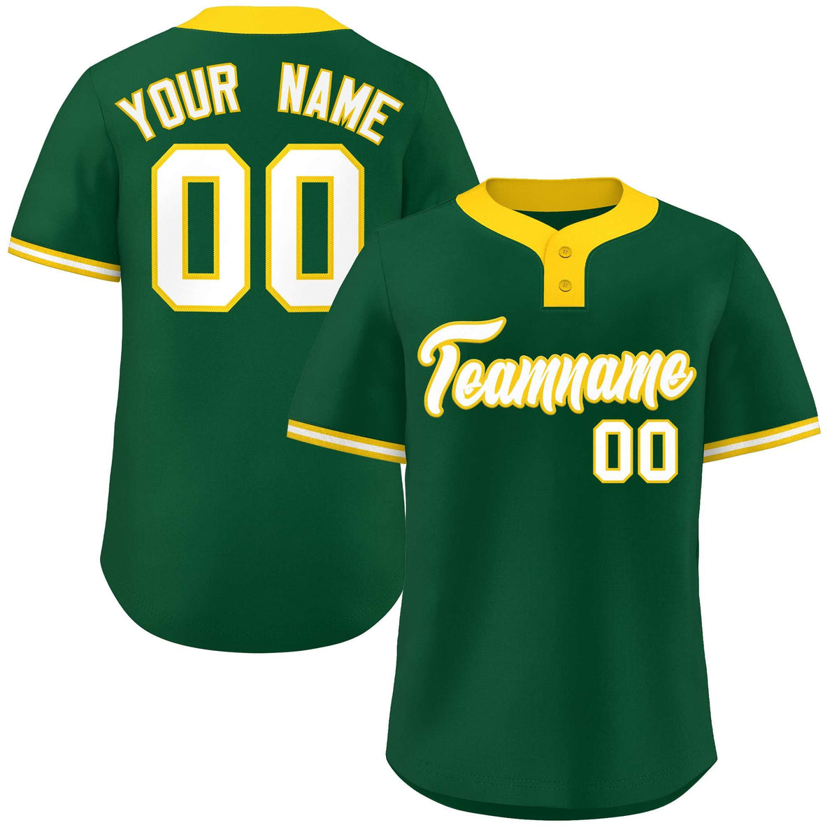 Custom Green White-Gold Classic Style Authentic Two-Button Softball Jersey