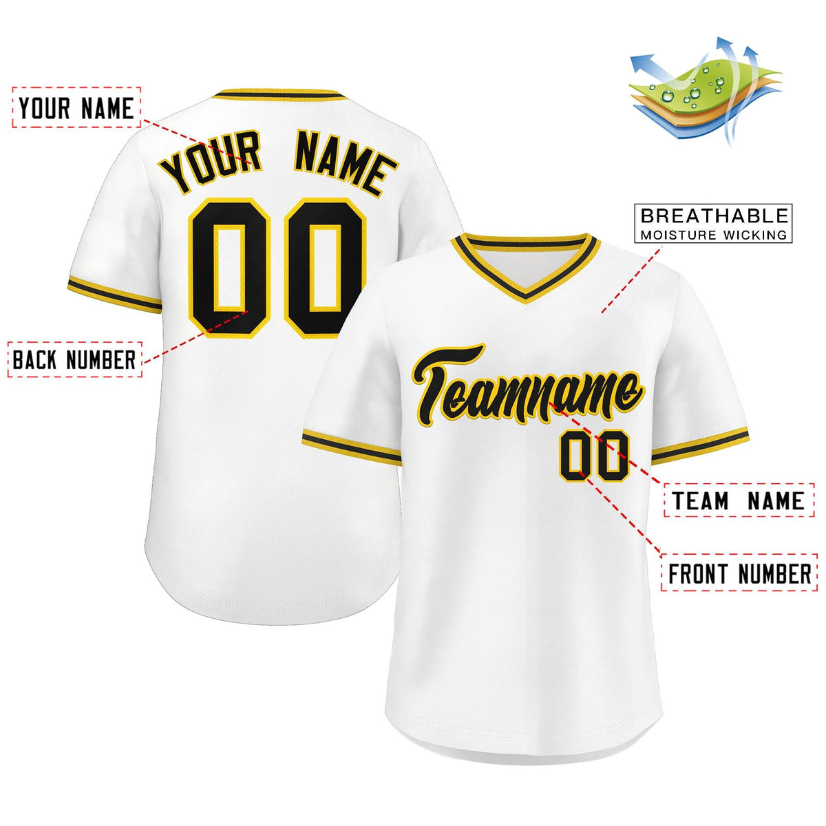 Custom White Black Classic Style V-Neck Authentic Pullover Baseball Jersey