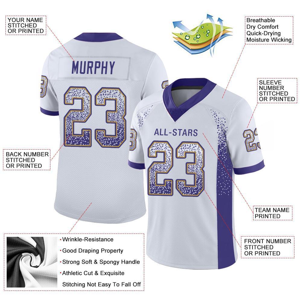 Custom White Purple-Old Gold Drift Fashion Mesh Authentic Football Jersey