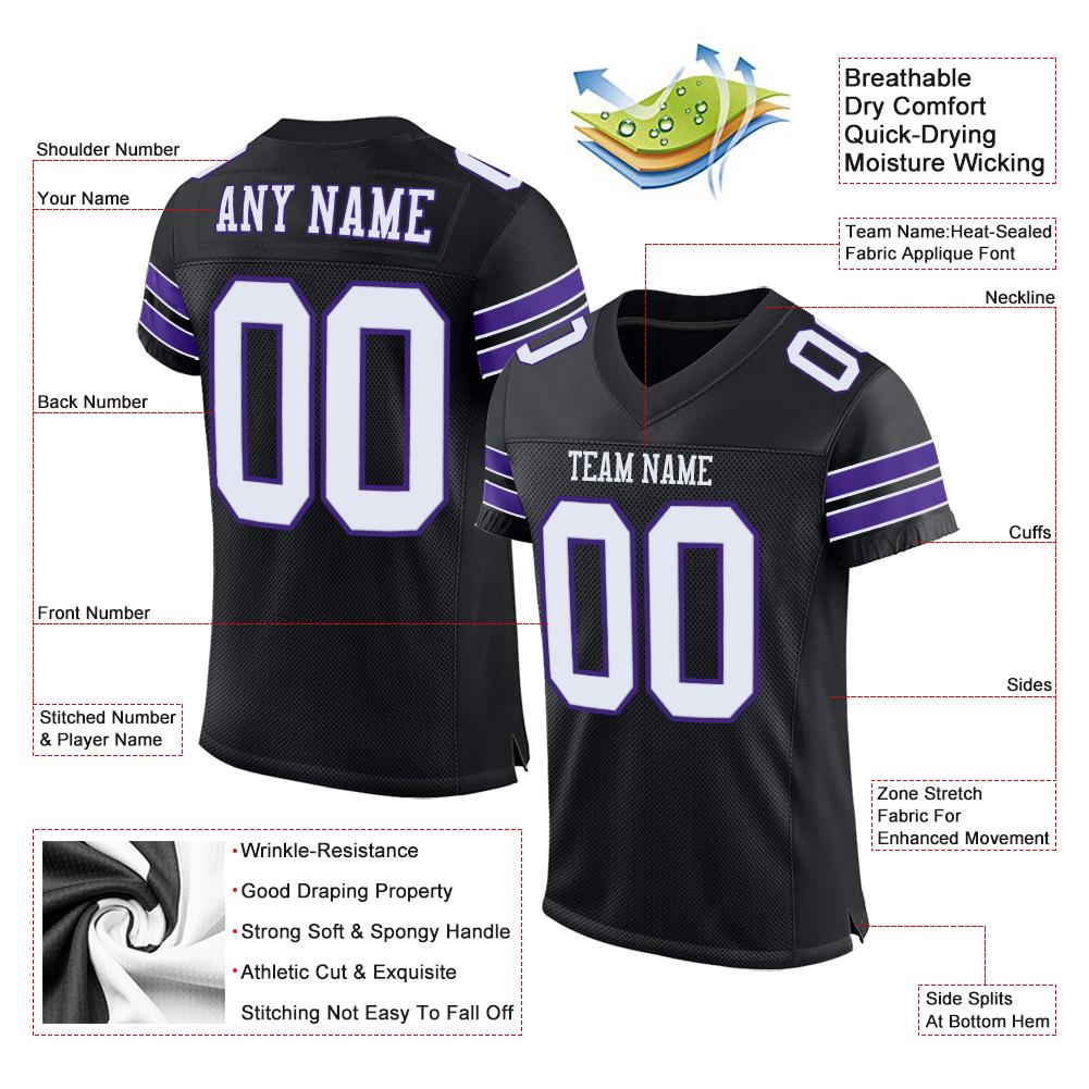 Custom Black White-Purple Classic Style Mesh Authentic Football Jersey