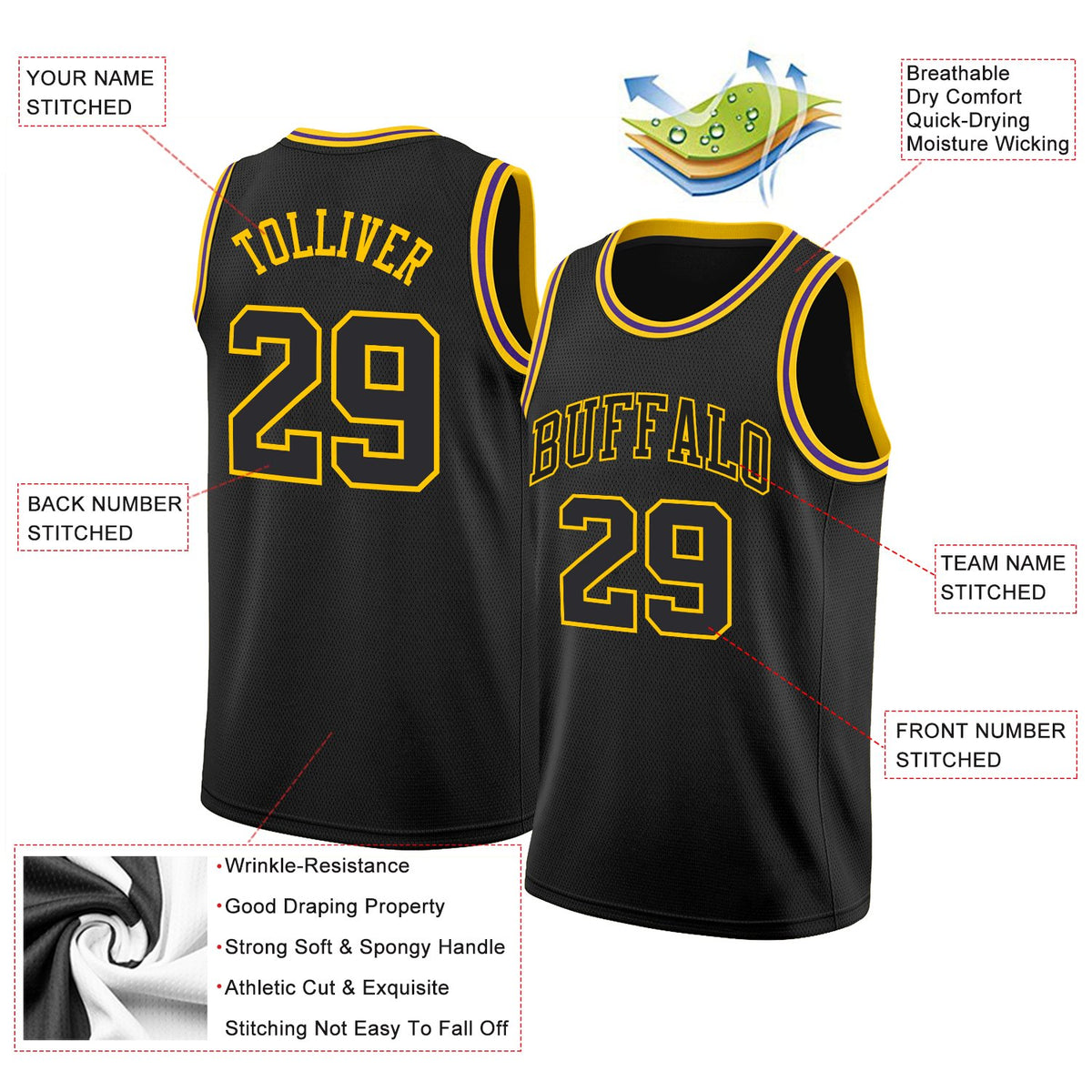 Custom Black Gold Classic Tops Authentic Basketball Jersey