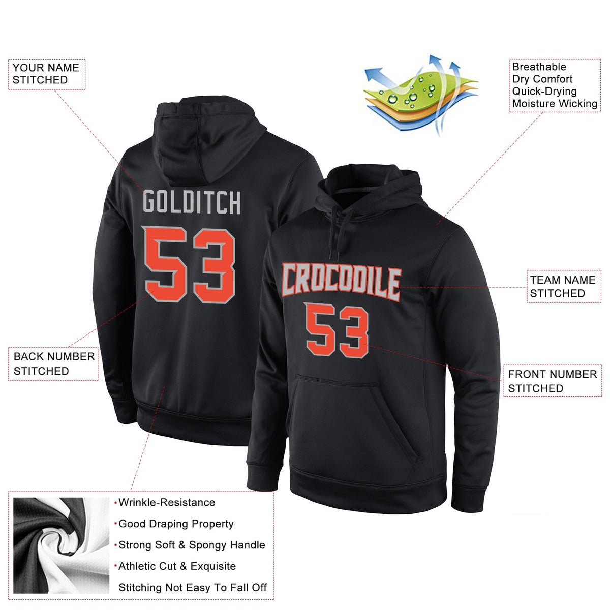Custom Black Orange-Gray Classic Style Uniform Pullover Fashion Hoodie