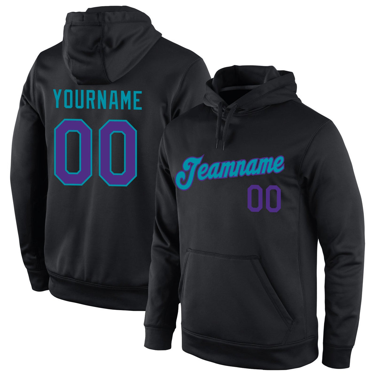 Custom Black Purple-Teal Classic Style Uniform Pullover Fashion Hoodie