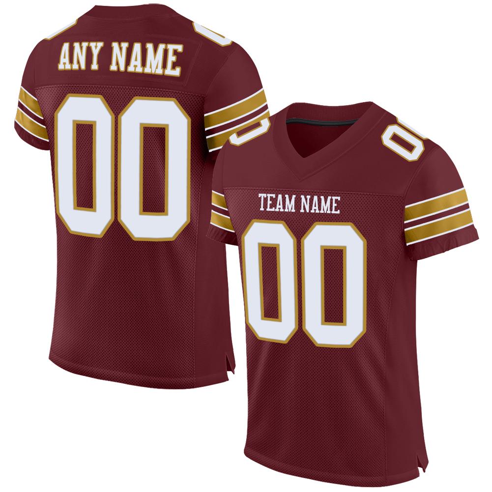 Custom Burgundy White-Old Gold Classic Style Mesh Authentic Football Jersey