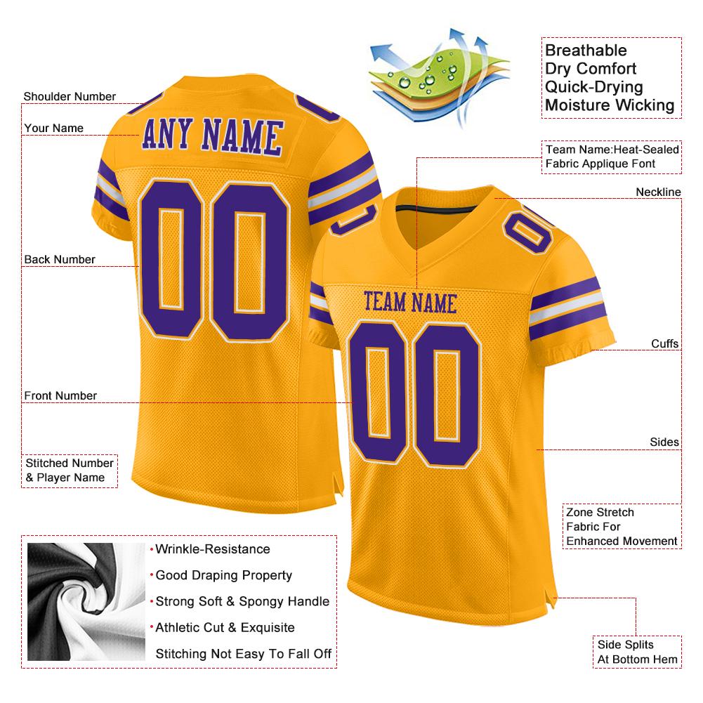 Custom Gold Purple-White Classic Style Mesh Authentic Football Jersey