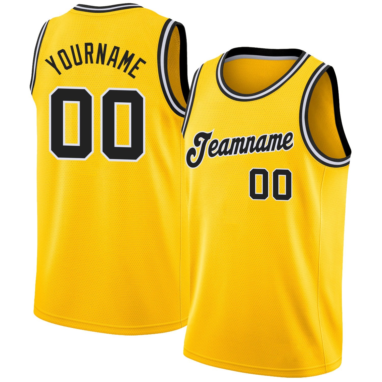 Custom Gold Black-White Classic Tops Breathable Basketball Jersey