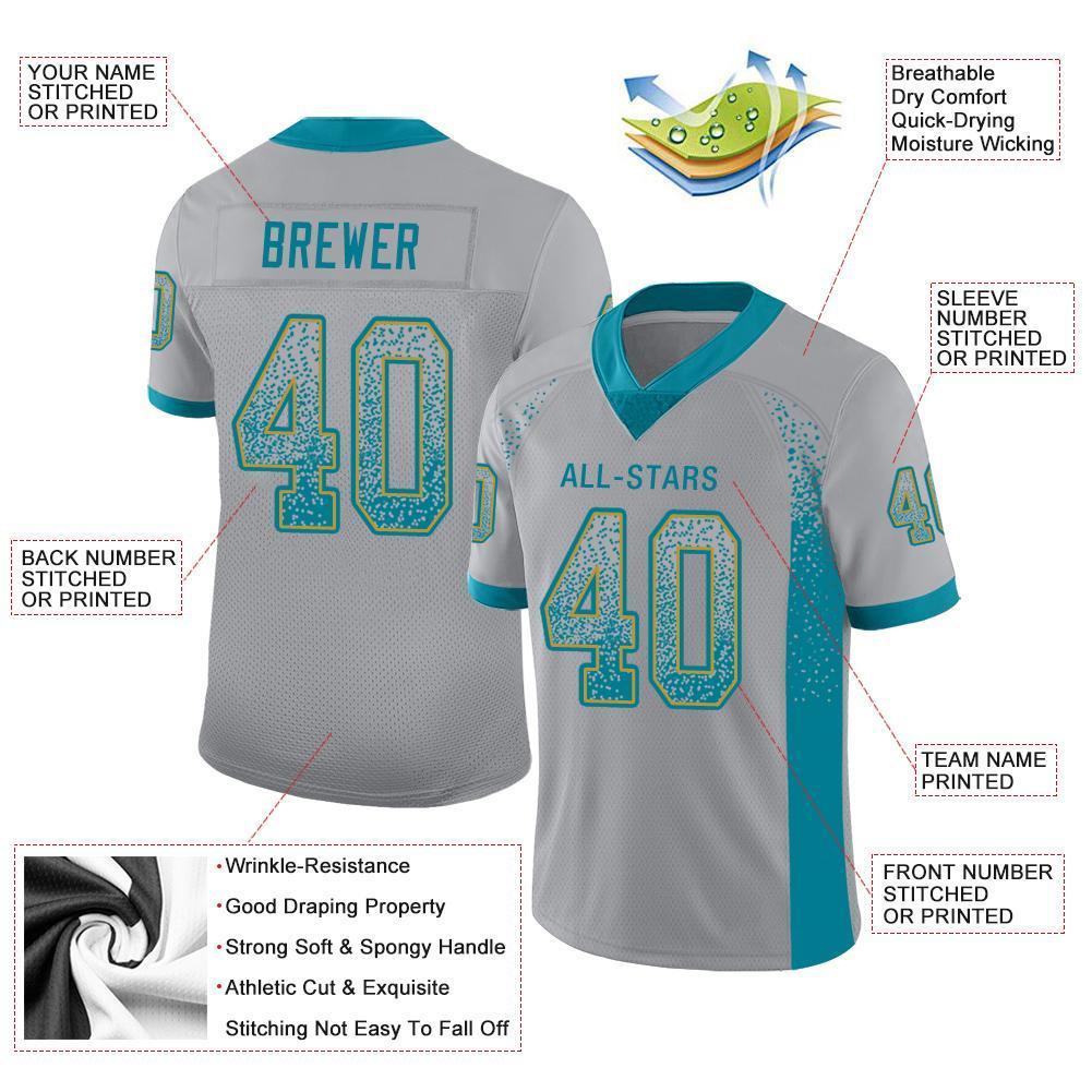 Custom Light Gray Teal-Old Gold Drift Fashion Mesh Authentic Football Jersey