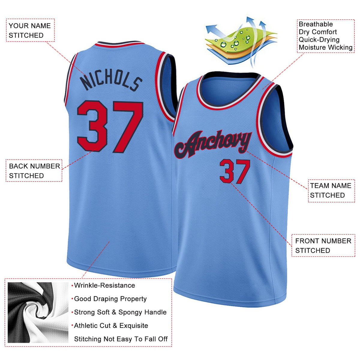 Custom Light Blue White-Silver Classic Tops Mesh Sport Basketball Jersey