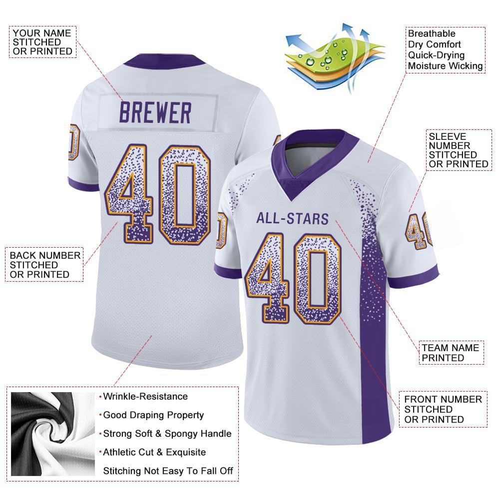 Custom White Purple-Gold Drift Fashion Mesh Authentic Football Jersey