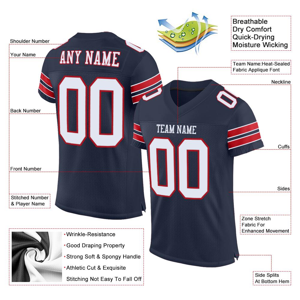 Custom Navy White-Red Classic Style Mesh Authentic Football Jersey