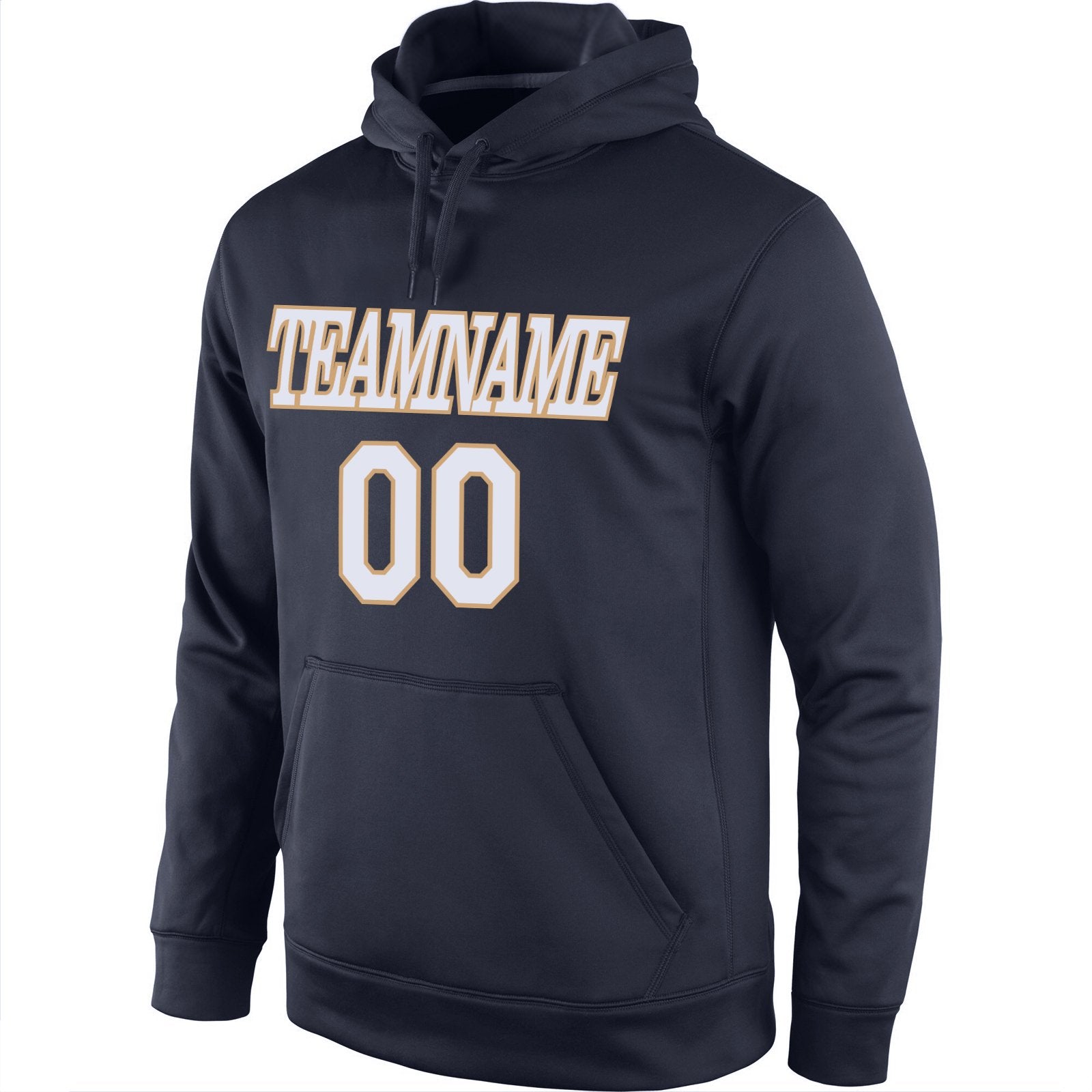 Custom Navy White-Old Gold Classic Style Uniform Pullover Fashion Hoodie