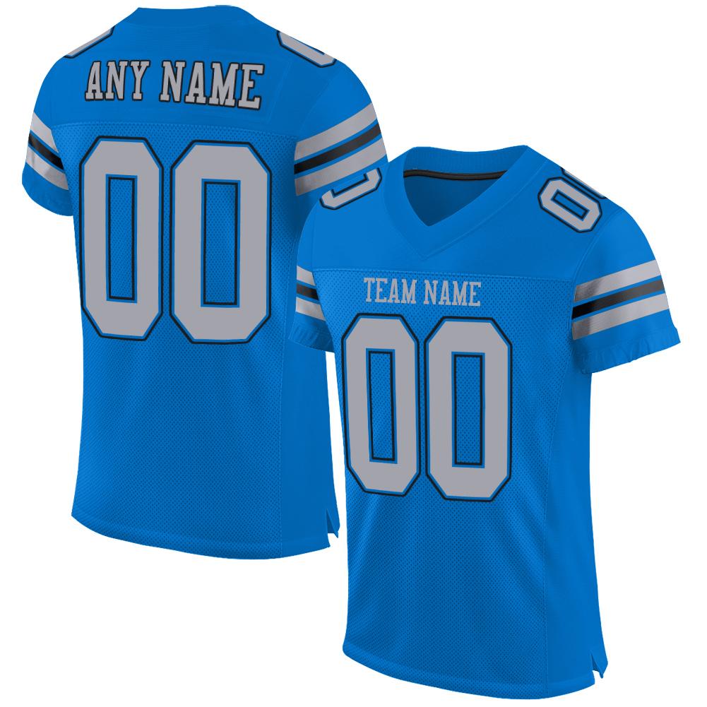 Custom Panther Blue Light Gray-Black Classic Style Mesh Authentic Football Jersey