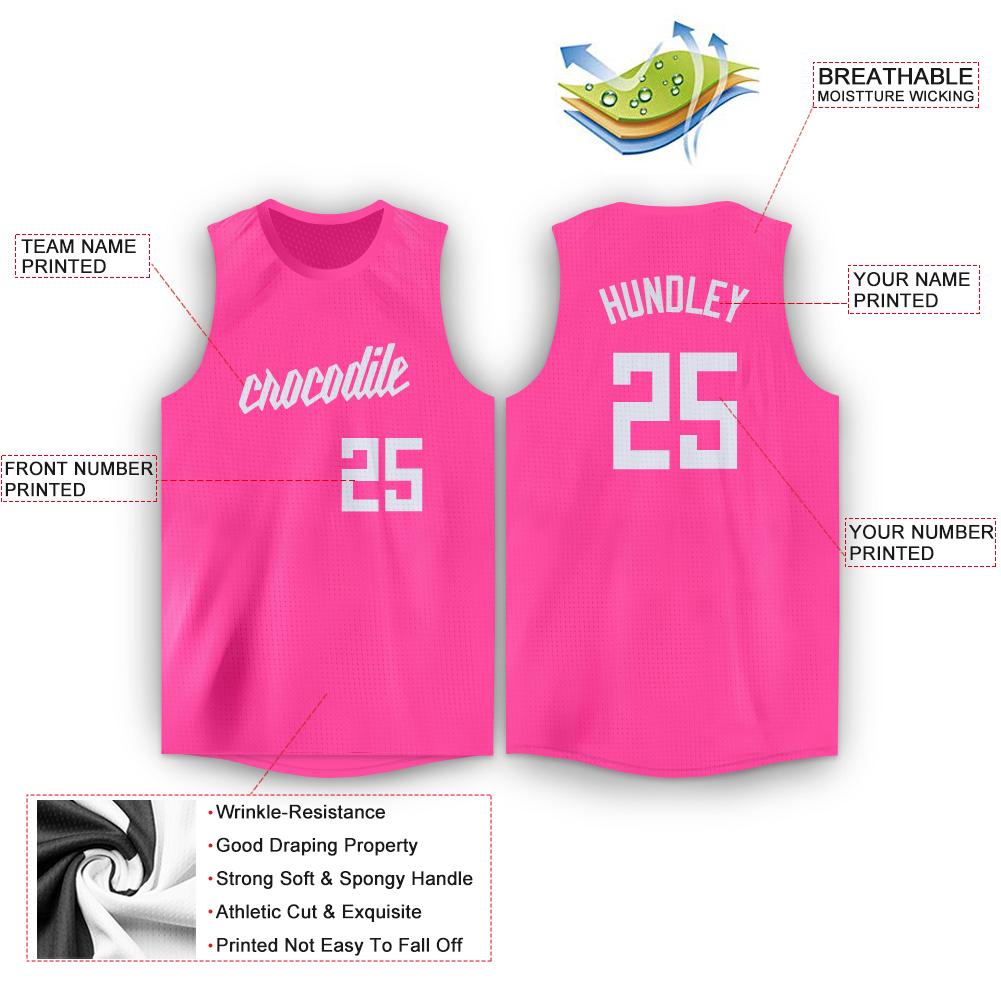 Custom Pink White Classic Tops Breathable Basketball Jersey