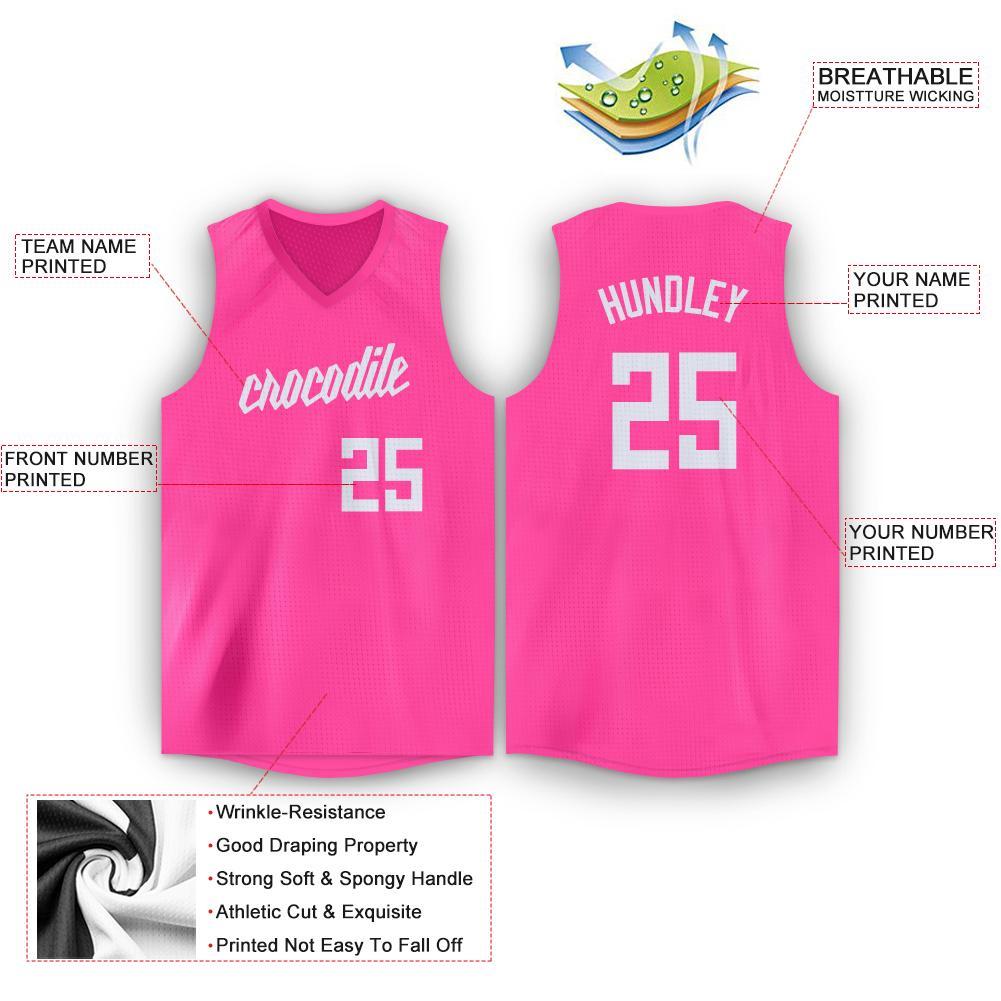 Custom Pink White Classic Tops Breathable Basketball Jersey