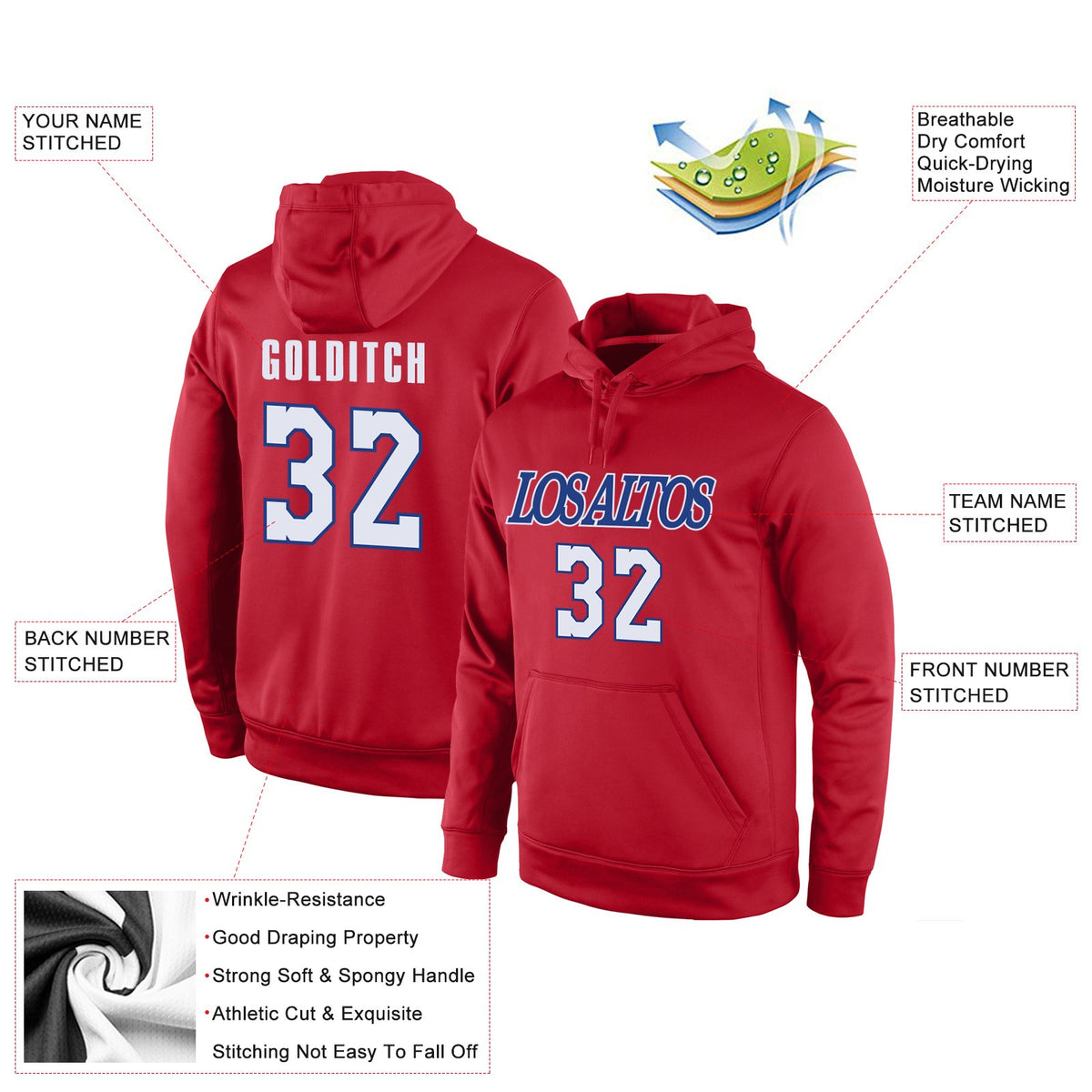 Custom Red White-Royal Classic Style Uniform Pullover Fashion Hoodie