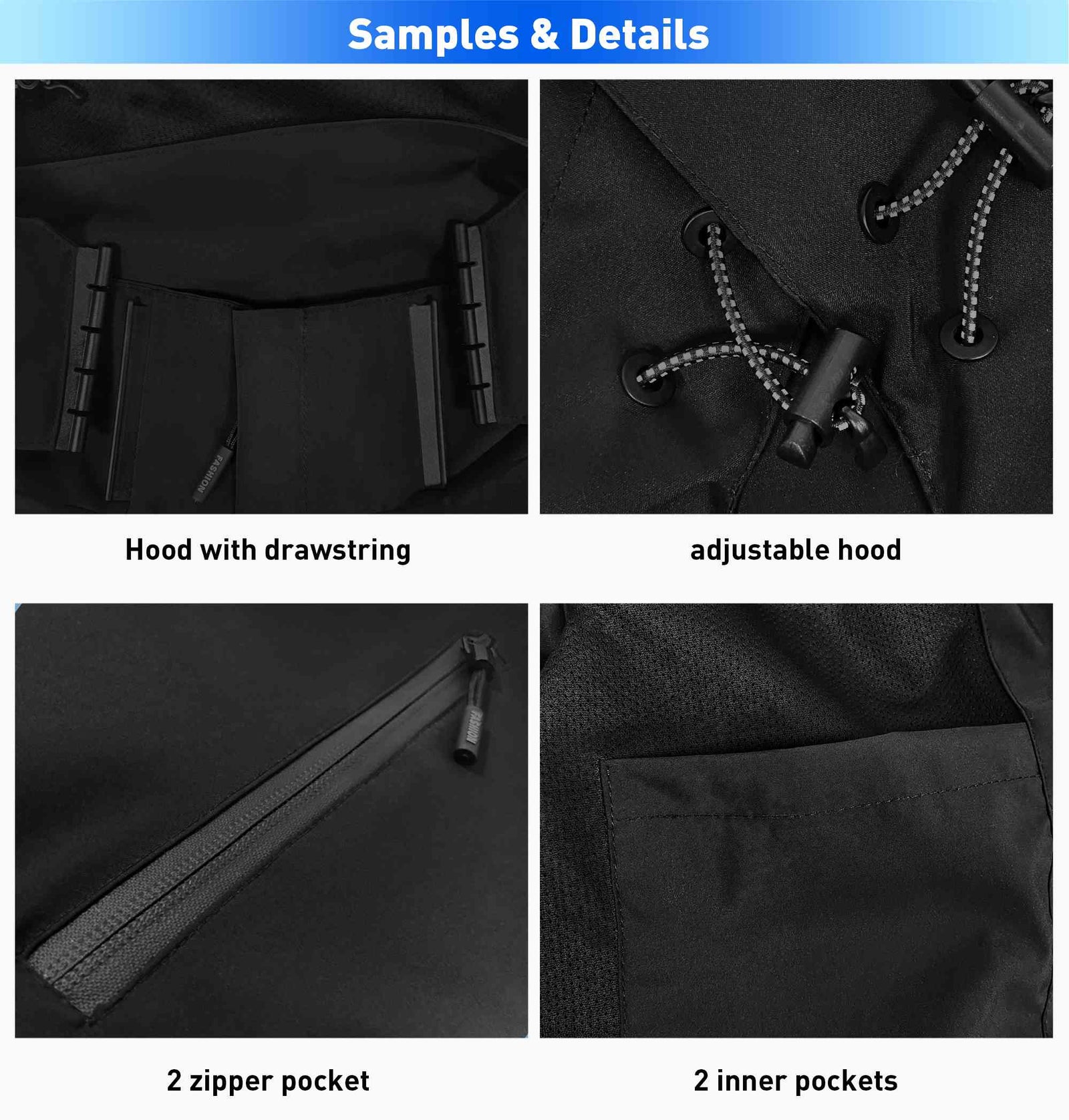 Custom Gray Black-White Raglan Sleeves Waterproof Jacket