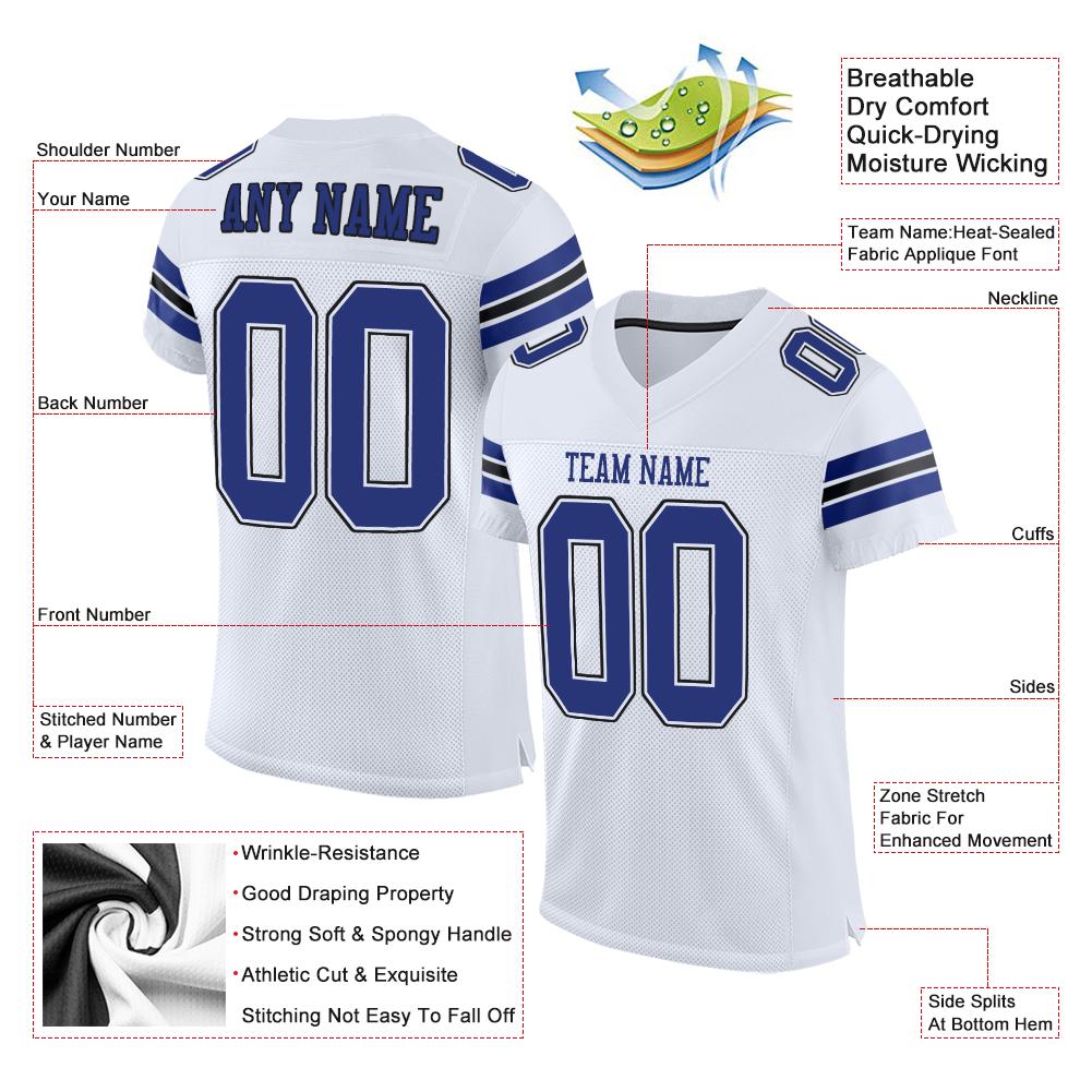 Custom White Royal-Black Classic Style Mesh Authentic Football Jersey